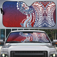 Hawaiian Manta Ray and Hammerhead Shark Tribal Tattoo Auto Sun Shade with Polynesian Tribal Pattern Hawaii Flag Color LT03 Multicolor - Polynesian Pride