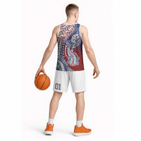 Hawaiian Manta Ray and Hammerhead Shark Tribal Tattoo Basketball Jersey with Polynesian Tribal Pattern Hawaii Flag Color LT03 - Polynesian Pride