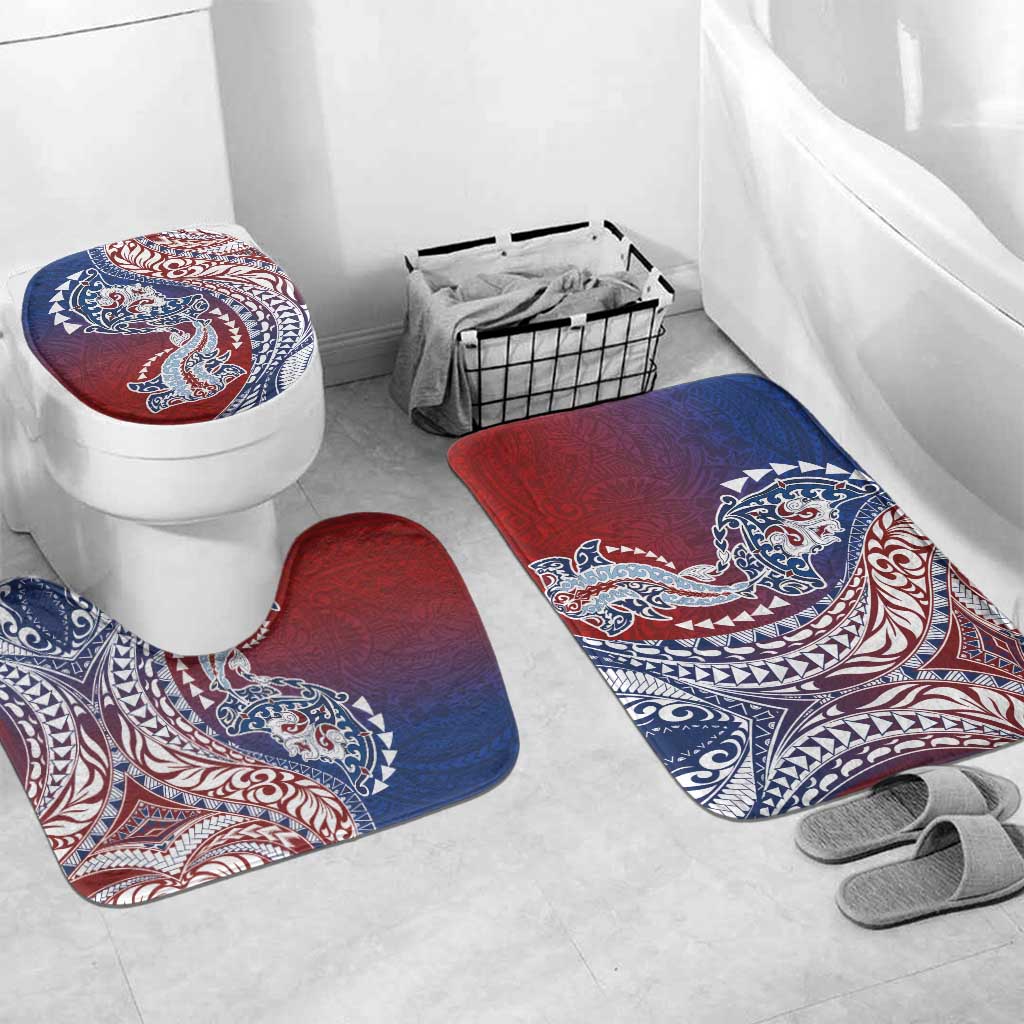 Hawaiian Manta Ray and Hammerhead Shark Tribal Tattoo Bathroom Set with Polynesian Tribal Pattern Hawaii Flag Color LT03 Mat Set Only (3 pcs) One Size Multicolor - Polynesian Pride