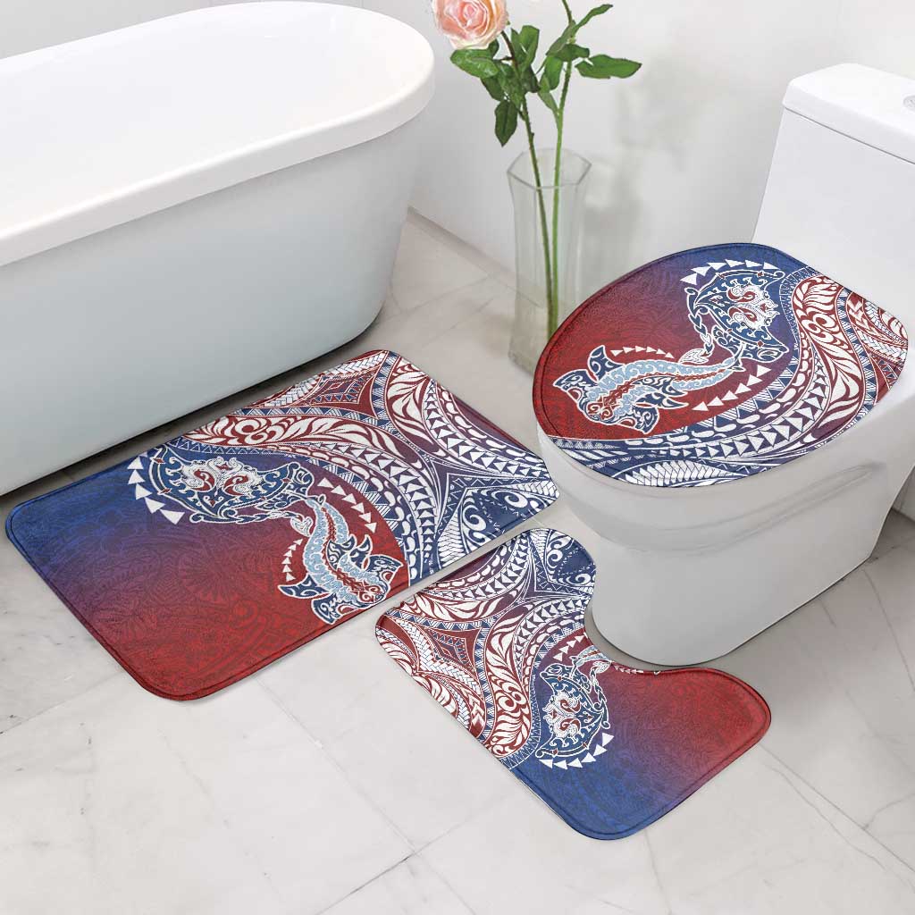Hawaiian Manta Ray and Hammerhead Shark Tribal Tattoo Bathroom Set with Polynesian Tribal Pattern Hawaii Flag Color LT03 - Polynesian Pride