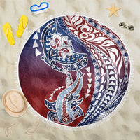 Hawaiian Manta Ray and Hammerhead Shark Tribal Tattoo Beach Blanket with Polynesian Tribal Pattern Hawaii Flag Color LT03 One Size 150cm Multicolor - Polynesian Pride