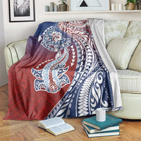 Hawaiian Manta Ray and Hammerhead Shark Tribal Tattoo Blanket with Polynesian Tribal Pattern Hawaii Flag Color LT03 Multicolor - Polynesian Pride