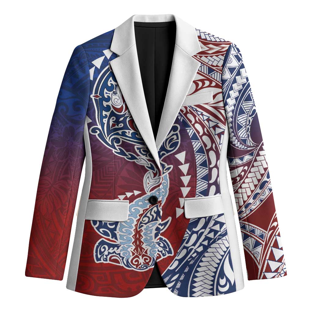 Hawaiian Manta Ray and Hammerhead Shark Tribal Tattoo Blazer with Polynesian Tribal Pattern Hawaii Flag Color LT03 Unisex Multicolor - Polynesian Pride