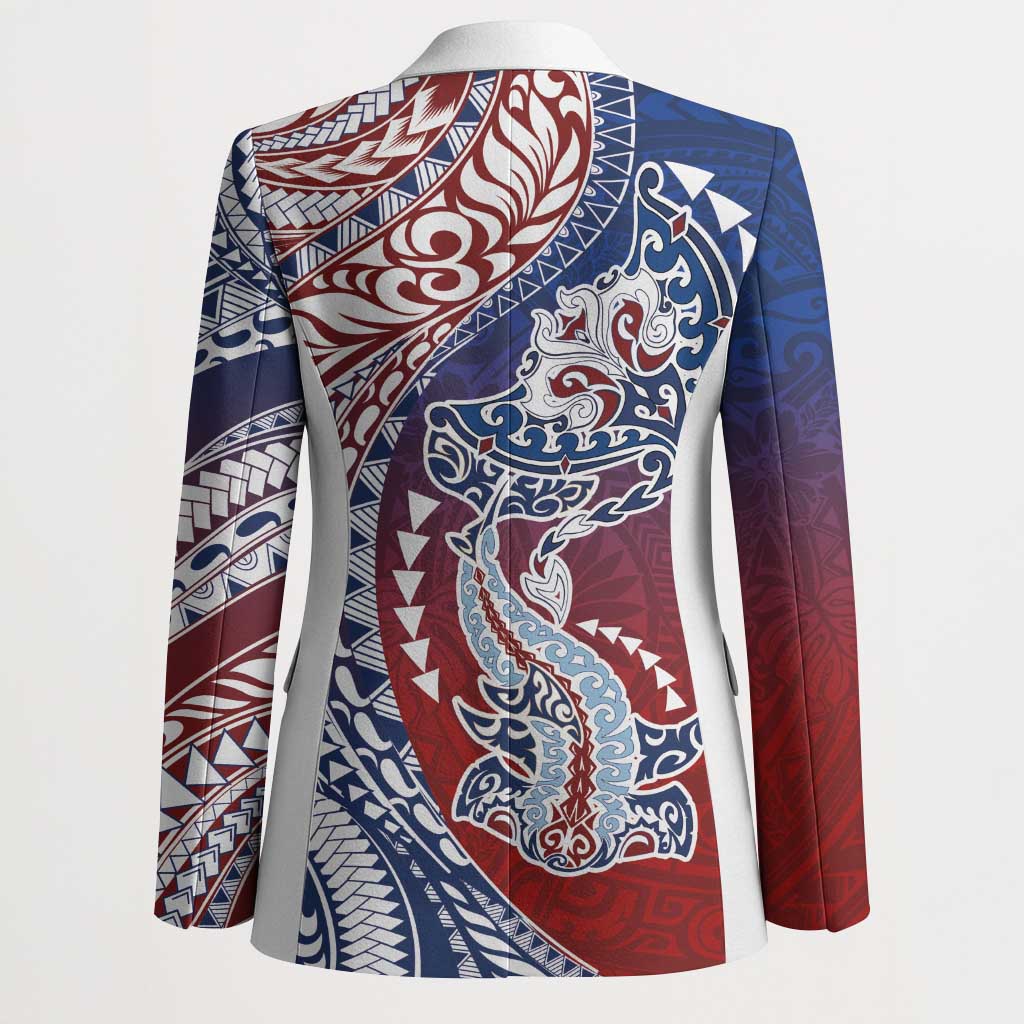 Hawaiian Manta Ray and Hammerhead Shark Tribal Tattoo Blazer with Polynesian Tribal Pattern Hawaii Flag Color LT03 - Polynesian Pride