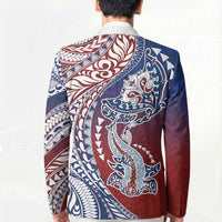 Hawaiian Manta Ray and Hammerhead Shark Tribal Tattoo Blazer with Polynesian Tribal Pattern Hawaii Flag Color LT03 - Polynesian Pride