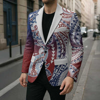 Hawaiian Manta Ray and Hammerhead Shark Tribal Tattoo Blazer with Polynesian Tribal Pattern Hawaii Flag Color LT03 - Polynesian Pride
