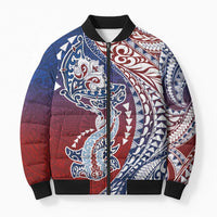 Hawaiian Manta Ray and Hammerhead Shark Tribal Tattoo Bomber Puffer Jacket with Polynesian Tribal Pattern Hawaii Flag Color LT03 Unisex Multicolor - Polynesian Pride