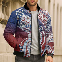Hawaiian Manta Ray and Hammerhead Shark Tribal Tattoo Bomber Puffer Jacket with Polynesian Tribal Pattern Hawaii Flag Color LT03 - Polynesian Pride