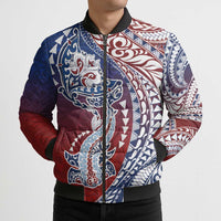Hawaiian Manta Ray and Hammerhead Shark Tribal Tattoo Bomber Puffer Jacket with Polynesian Tribal Pattern Hawaii Flag Color LT03 - Polynesian Pride