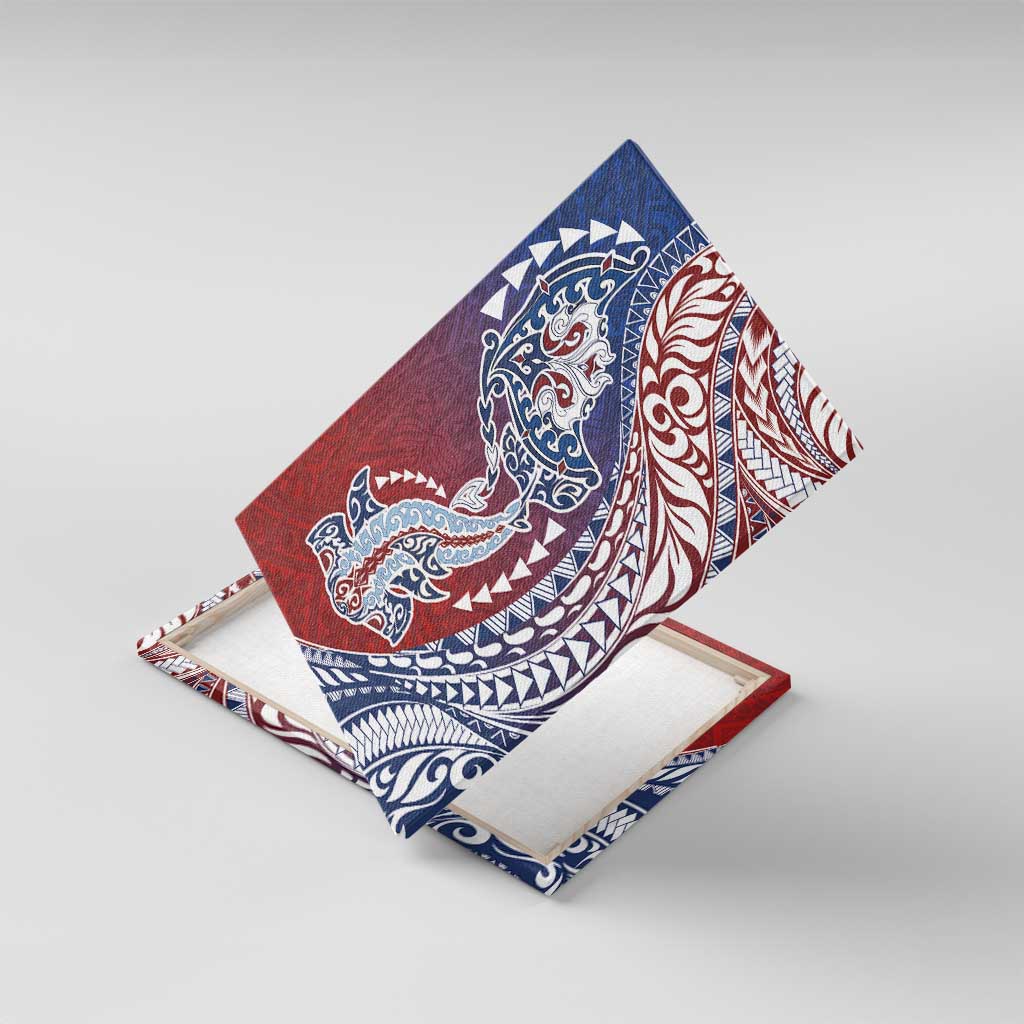Hawaiian Manta Ray and Hammerhead Shark Tribal Tattoo Canvas Wall Art with Polynesian Tribal Pattern Hawaii Flag Color LT03 With Frame Multicolor - Polynesian Pride