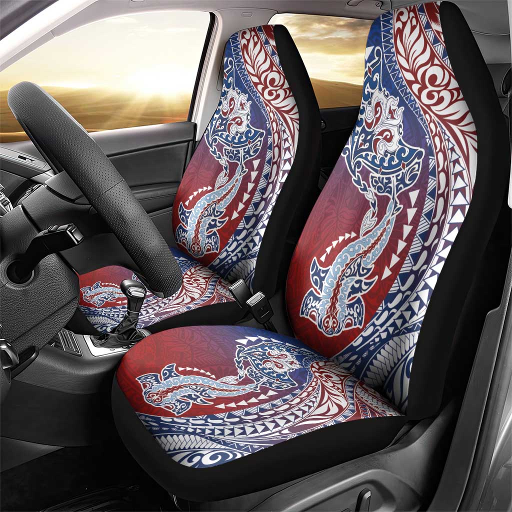 Hawaiian Manta Ray and Hammerhead Shark Tribal Tattoo Car Seat Cover with Polynesian Tribal Pattern Hawaii Flag Color LT03 - Polynesian Pride