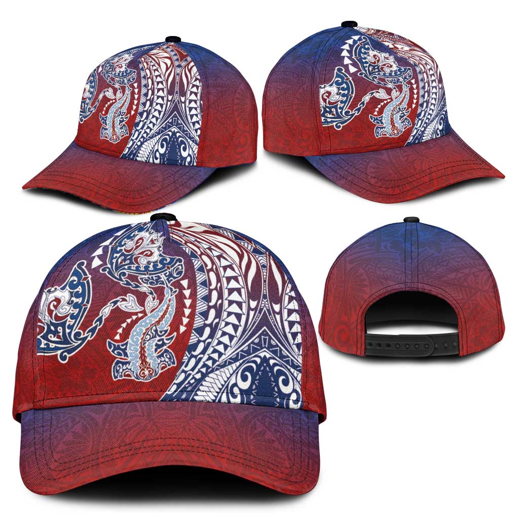 Hawaiian Manta Ray and Hammerhead Shark Tribal Tattoo Classic Cap with Polynesian Tribal Pattern Hawaii Flag Color