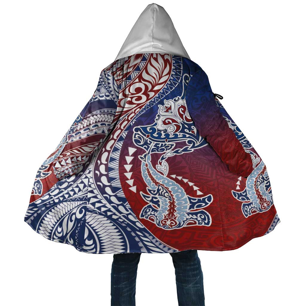 Hawaiian Manta Ray and Hammerhead Shark Tribal Tattoo Cloak with Polynesian Tribal Pattern Hawaii Flag Color