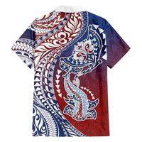 Hawaiian Manta Ray and Hammerhead Shark Tribal Tattoo Family Matching Puletasi and Hawaiian Shirt with Polynesian Tribal Pattern Hawaii Flag Color LT03 - Polynesian Pride