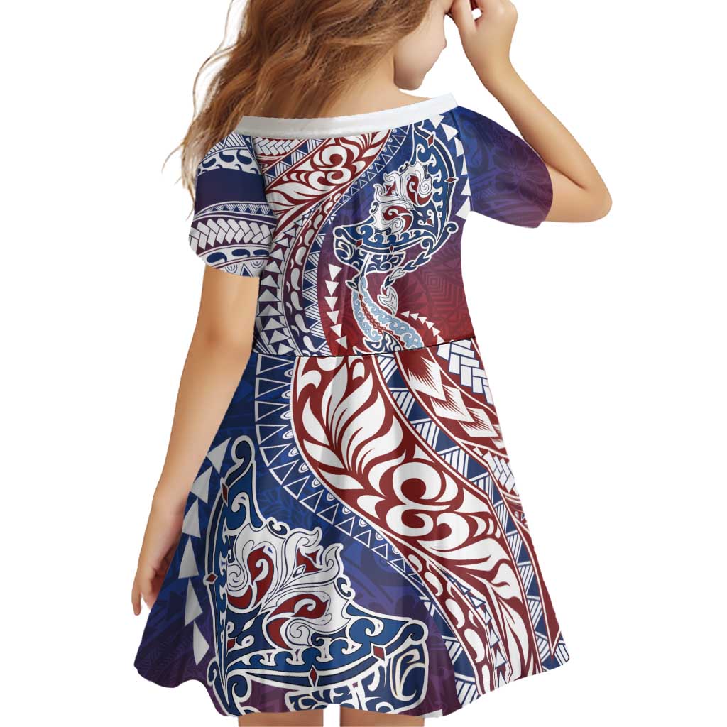 Hawaiian Manta Ray and Hammerhead Shark Tribal Tattoo Family Matching Summer Maxi Dress and Hawaiian Shirt with Polynesian Tribal Pattern Hawaii Flag Color LT03 - Polynesian Pride