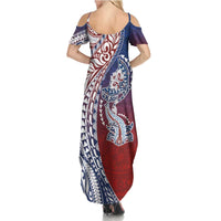 Hawaiian Manta Ray and Hammerhead Shark Tribal Tattoo Family Matching Summer Maxi Dress and Hawaiian Shirt with Polynesian Tribal Pattern Hawaii Flag Color LT03 - Polynesian Pride