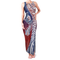 Hawaiian Manta Ray and Hammerhead Shark Tribal Tattoo Family Matching Tank Maxi Dress and Hawaiian Shirt with Polynesian Tribal Pattern Hawaii Flag Color LT03 Mom's Dress Multicolor - Polynesian Pride