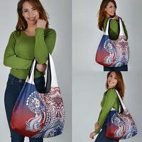 Hawaiian Manta Ray and Hammerhead Shark Tribal Tattoo Grocery Bag with Polynesian Tribal Pattern Hawaii Flag Color LT03 - Polynesian Pride