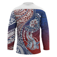 Hawaiian Manta Ray and Hammerhead Shark Tribal Tattoo Hockey Jersey with Polynesian Tribal Pattern Hawaii Flag Color LT03 - Polynesian Pride