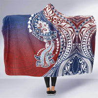 Hawaiian Manta Ray and Hammerhead Shark Tribal Tattoo Hooded Blanket with Polynesian Tribal Pattern Hawaii Flag Color LT03 One Size Multicolor - Polynesian Pride