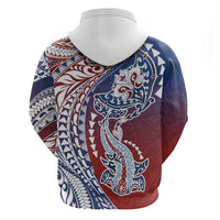 Hawaiian Manta Ray and Hammerhead Shark Tribal Tattoo Hoodie with Polynesian Tribal Pattern Hawaii Flag Color LT03 - Polynesian Pride