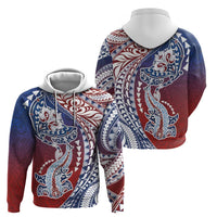 Hawaiian Manta Ray and Hammerhead Shark Tribal Tattoo Hoodie with Polynesian Tribal Pattern Hawaii Flag Color LT03 - Polynesian Pride