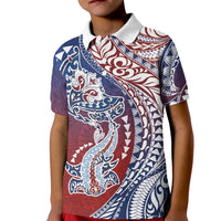 Hawaiian Manta Ray and Hammerhead Shark Tribal Tattoo Kid Polo Shirt with Polynesian Tribal Pattern Hawaii Flag Color LT03 Kid Multicolor - Polynesian Pride