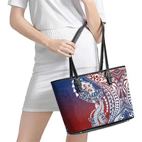 Hawaiian Manta Ray and Hammerhead Shark Tribal Tattoo Leather Tote Bag with Polynesian Tribal Pattern Hawaii Flag Color LT03 - Polynesian Pride