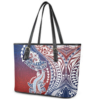 Hawaiian Manta Ray and Hammerhead Shark Tribal Tattoo Leather Tote Bag with Polynesian Tribal Pattern Hawaii Flag Color LT03 - Polynesian Pride