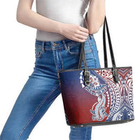 Hawaiian Manta Ray and Hammerhead Shark Tribal Tattoo Leather Tote Bag with Polynesian Tribal Pattern Hawaii Flag Color LT03 - Polynesian Pride