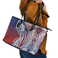 Hawaiian Manta Ray and Hammerhead Shark Tribal Tattoo Leather Tote Bag with Polynesian Tribal Pattern Hawaii Flag Color LT03 - Polynesian Pride