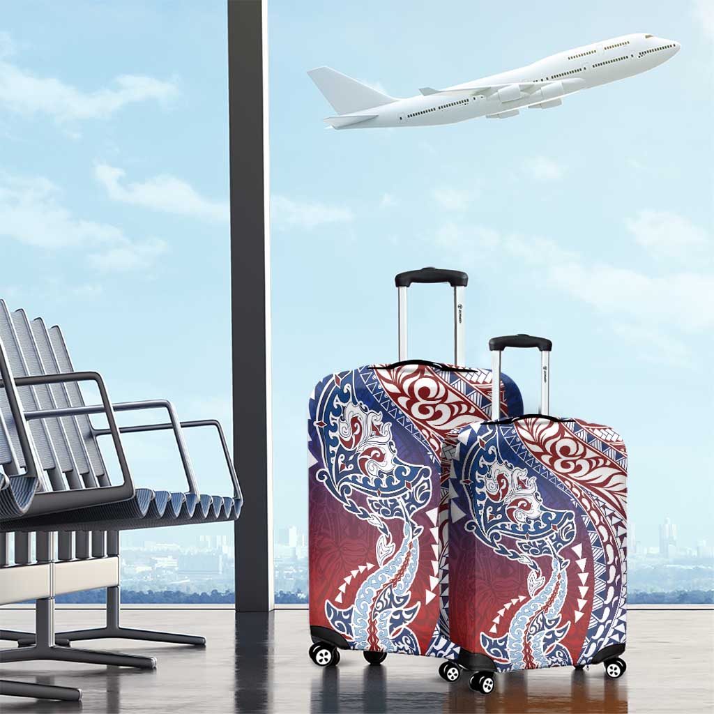 Hawaiian Manta Ray and Hammerhead Shark Tribal Tattoo Luggage Cover with Polynesian Tribal Pattern Hawaii Flag Color LT03 - Polynesian Pride