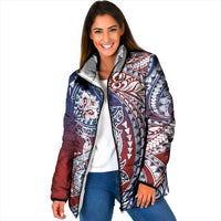 Hawaiian Manta Ray and Hammerhead Shark Tribal Tattoo Padded Jacket with Polynesian Tribal Pattern Hawaii Flag Color LT03 Women Multicolor - Polynesian Pride