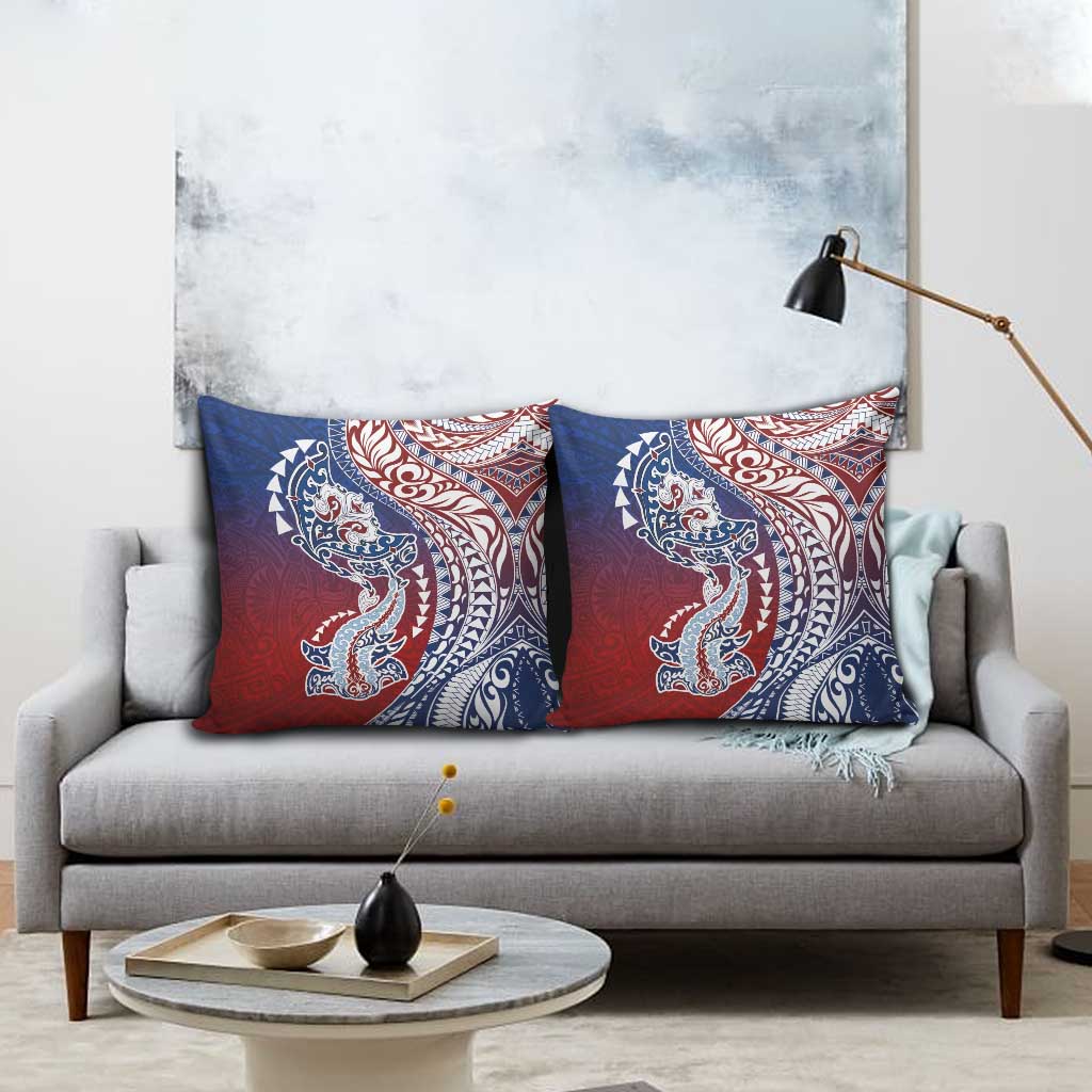 Hawaiian Manta Ray and Hammerhead Shark Tribal Tattoo Pillow Cover with Polynesian Tribal Pattern Hawaii Flag Color LT03 - Polynesian Pride