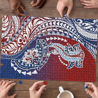 Hawaiian Manta Ray and Hammerhead Shark Tribal Tattoo Puzzle with Polynesian Tribal Pattern Hawaii Flag Color LT03 - Polynesian Pride