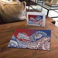 Hawaiian Manta Ray and Hammerhead Shark Tribal Tattoo Puzzle with Polynesian Tribal Pattern Hawaii Flag Color LT03 - Polynesian Pride