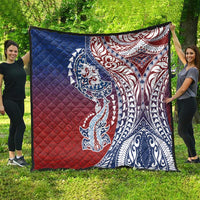 Hawaiian Manta Ray and Hammerhead Shark Tribal Tattoo Quilt with Polynesian Tribal Pattern Hawaii Flag Color LT03 - Polynesian Pride