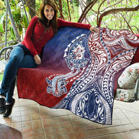Hawaiian Manta Ray and Hammerhead Shark Tribal Tattoo Quilt with Polynesian Tribal Pattern Hawaii Flag Color LT03 - Polynesian Pride