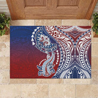 Hawaiian Manta Ray and Hammerhead Shark Tribal Tattoo Rubber Doormat with Polynesian Tribal Pattern Hawaii Flag Color LT03 Multicolor - Polynesian Pride