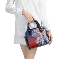 Hawaiian Manta Ray and Hammerhead Shark Tribal Tattoo Shoulder Handbag with Polynesian Tribal Pattern Hawaii Flag Color