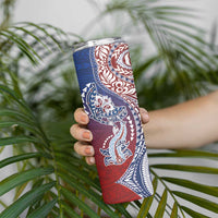 Hawaiian Manta Ray and Hammerhead Shark Tribal Tattoo Skinny Tumbler with Polynesian Tribal Pattern Hawaii Flag Color