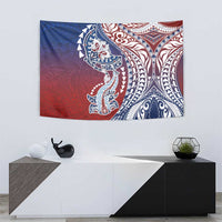 Hawaiian Manta Ray and Hammerhead Shark Tribal Tattoo Tapestry with Polynesian Tribal Pattern Hawaii Flag Color LT03 - Polynesian Pride