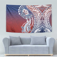 Hawaiian Manta Ray and Hammerhead Shark Tribal Tattoo Tapestry with Polynesian Tribal Pattern Hawaii Flag Color LT03 - Polynesian Pride