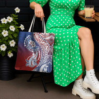 Hawaiian Manta Ray and Hammerhead Shark Tribal Tattoo Tote Bag with Polynesian Tribal Pattern Hawaii Flag Color LT03 - Polynesian Pride