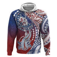 Hawaiian Manta Ray and Hammerhead Shark Tribal Tattoo Zip Hoodie with Polynesian Tribal Pattern Hawaii Flag Color LT03 Pullover Hoodie Multicolor - Polynesian Pride