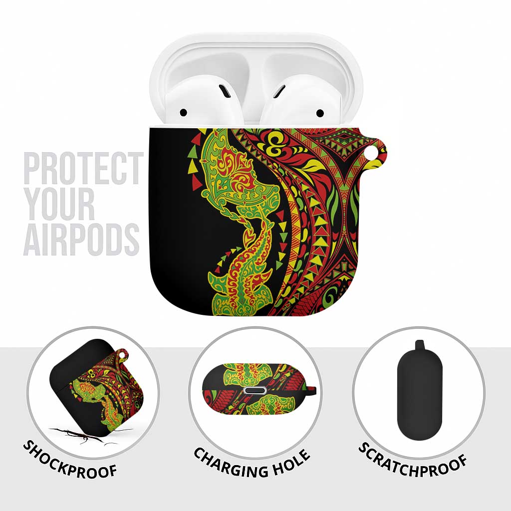 Hawaiian Manta Ray and Hammerhead Shark Tribal Tattoo AirPods Case with Polynesian Tribal Pattern Kanaka Maoli Flag Color