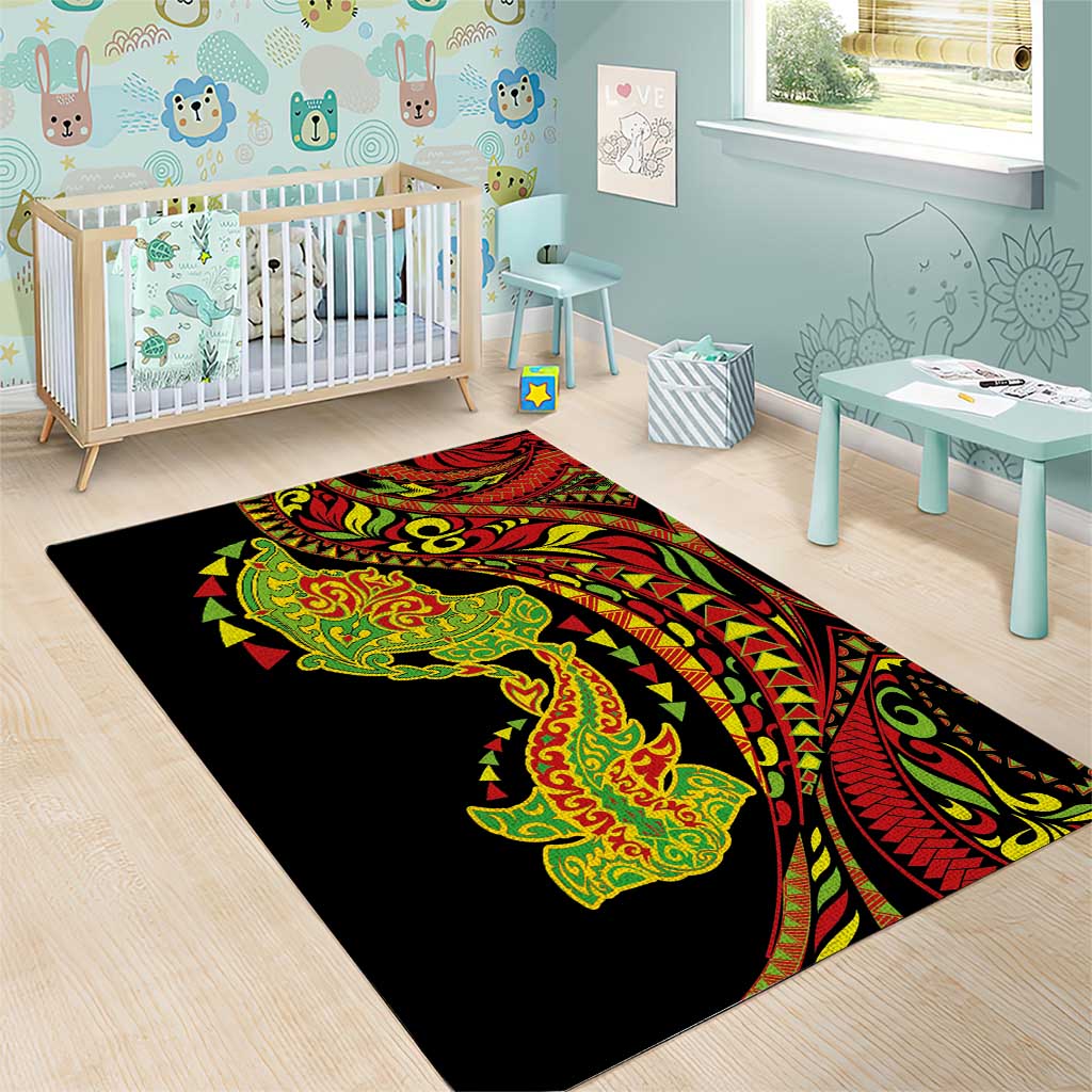 Hawaiian Manta Ray and Hammerhead Shark Tribal Tattoo Area Rug with Polynesian Tribal Pattern Kanaka Maoli Flag Color LT03 - Polynesian Pride