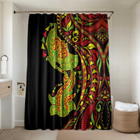 Hawaiian Manta Ray and Hammerhead Shark Tribal Tattoo Bathroom Set with Polynesian Tribal Pattern Kanaka Maoli Flag Color LT03 Shower Curtain Only Multicolor - Polynesian Pride