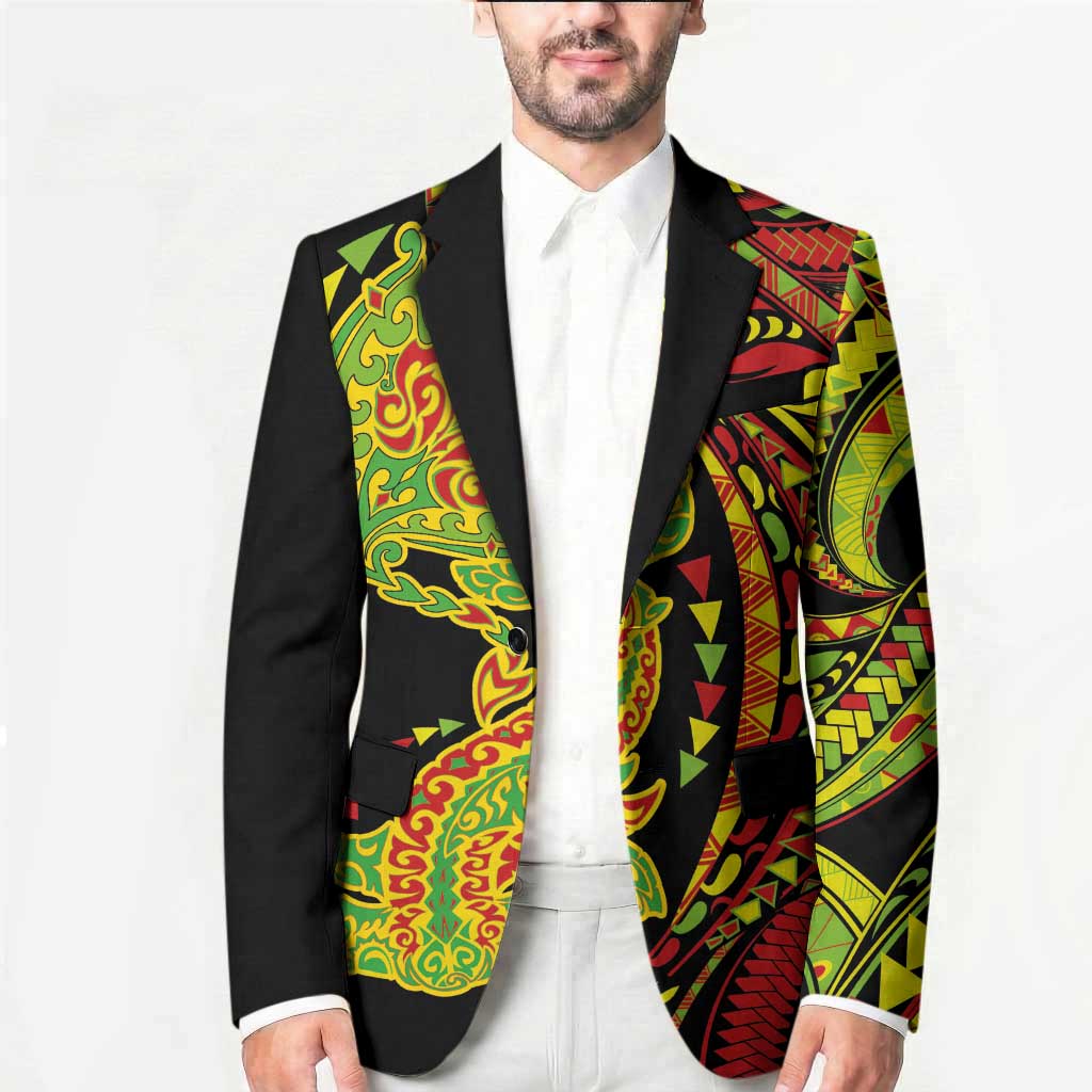 Hawaiian Manta Ray and Hammerhead Shark Tribal Tattoo Blazer with Polynesian Tribal Pattern Kanaka Maoli Flag Color LT03 - Polynesian Pride