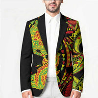 Hawaiian Manta Ray and Hammerhead Shark Tribal Tattoo Blazer with Polynesian Tribal Pattern Kanaka Maoli Flag Color LT03 - Polynesian Pride